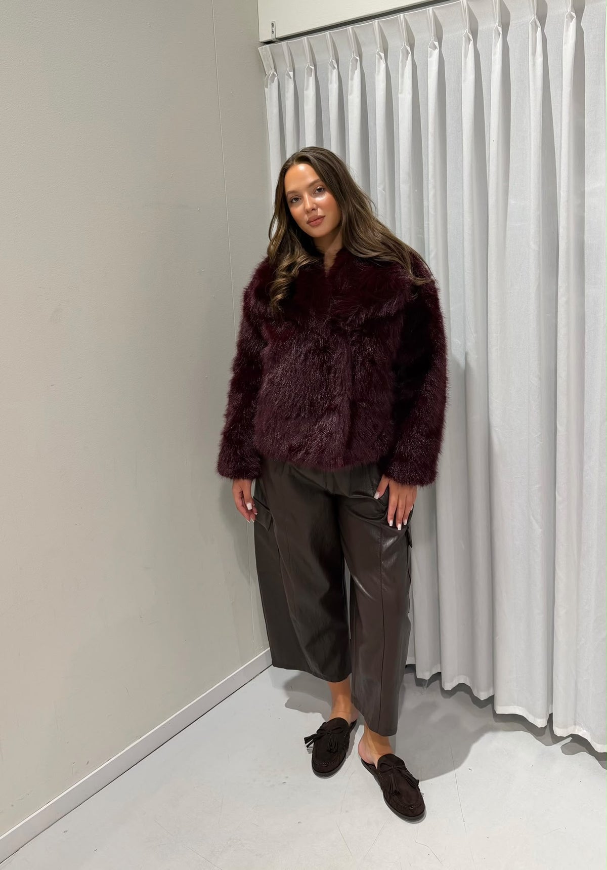 Kiera fur jacket burgundy