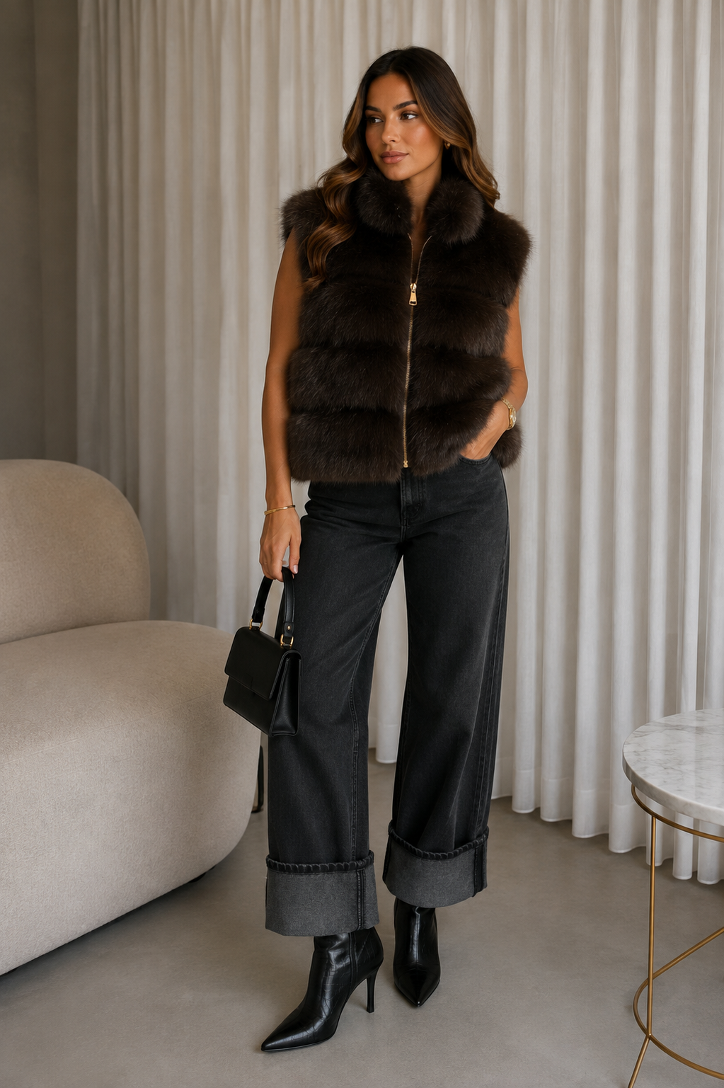 Faux fur gilet brown