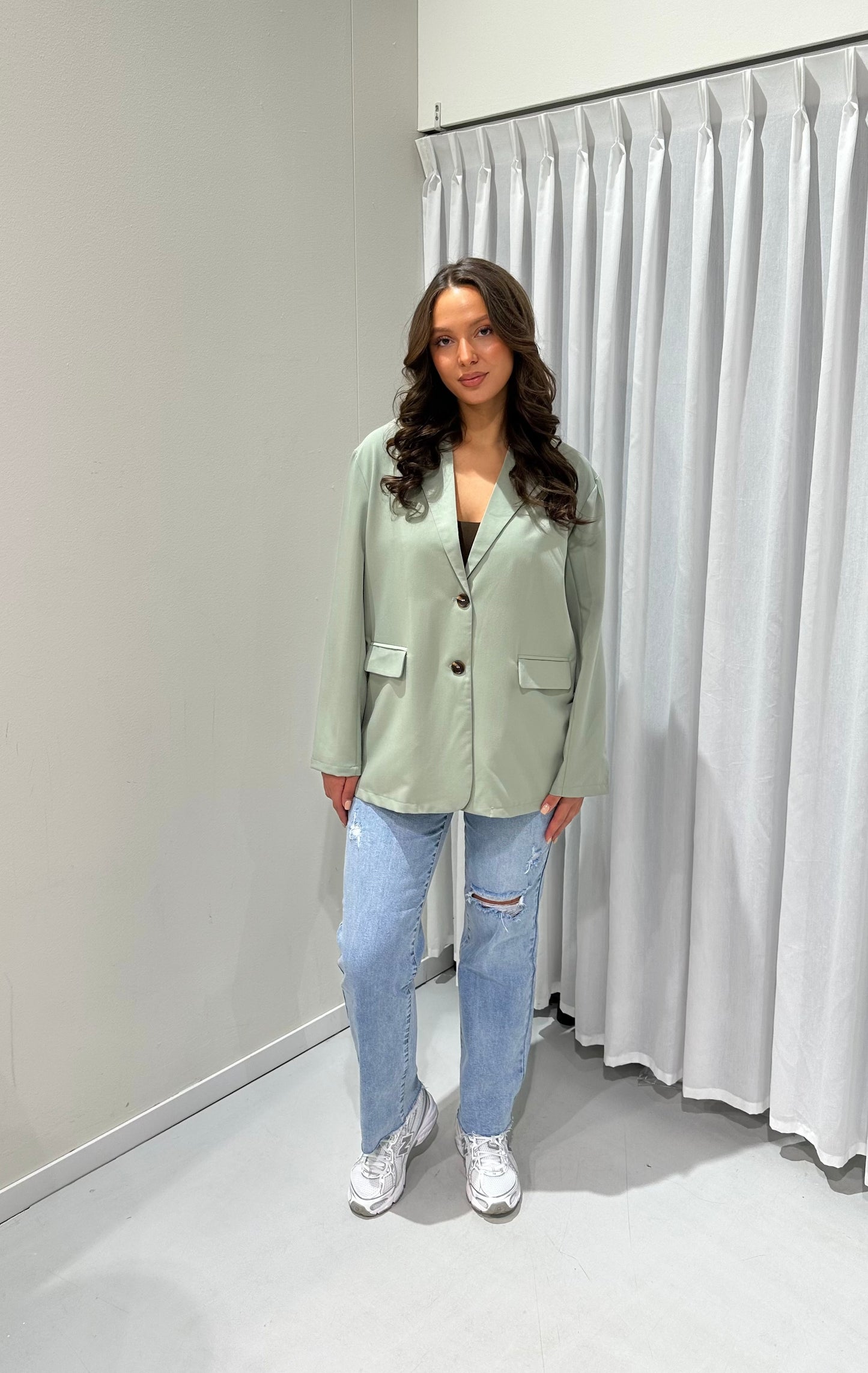 Open back blazer green