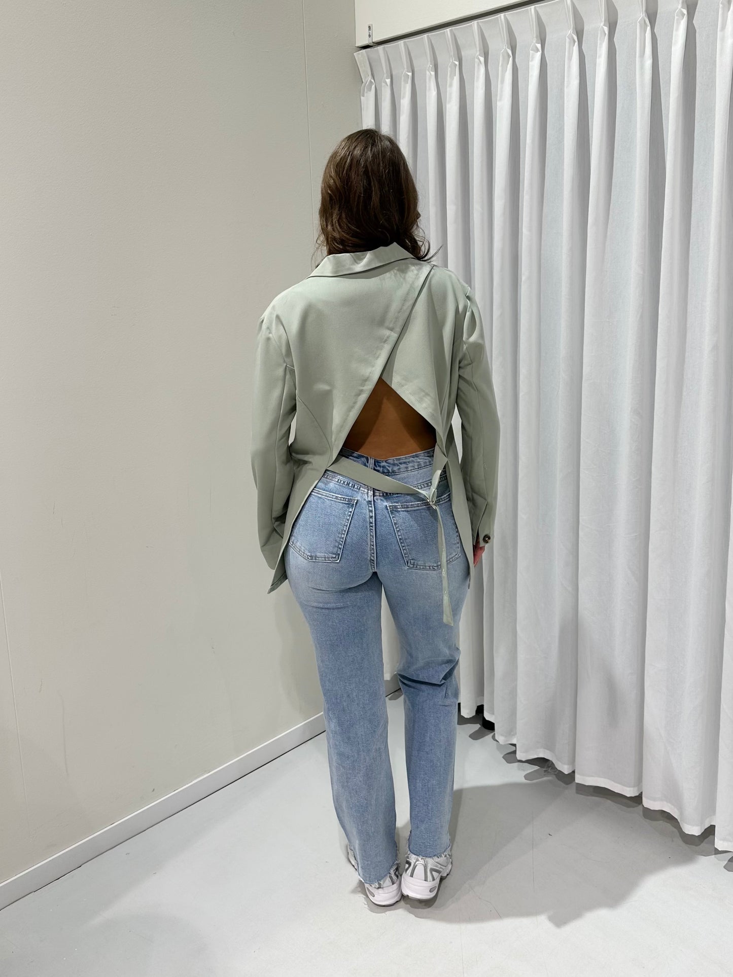 Open back blazer green