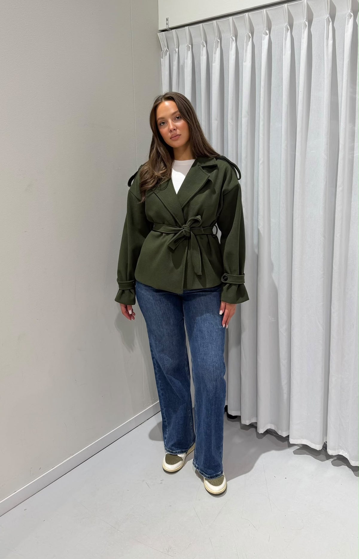 Sage belted jacket green