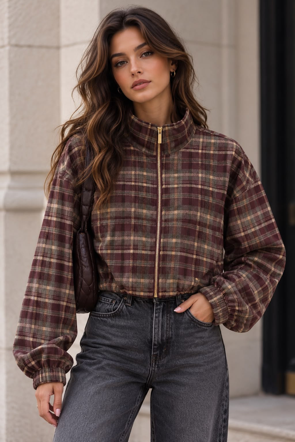 Luna check jacket burgundy