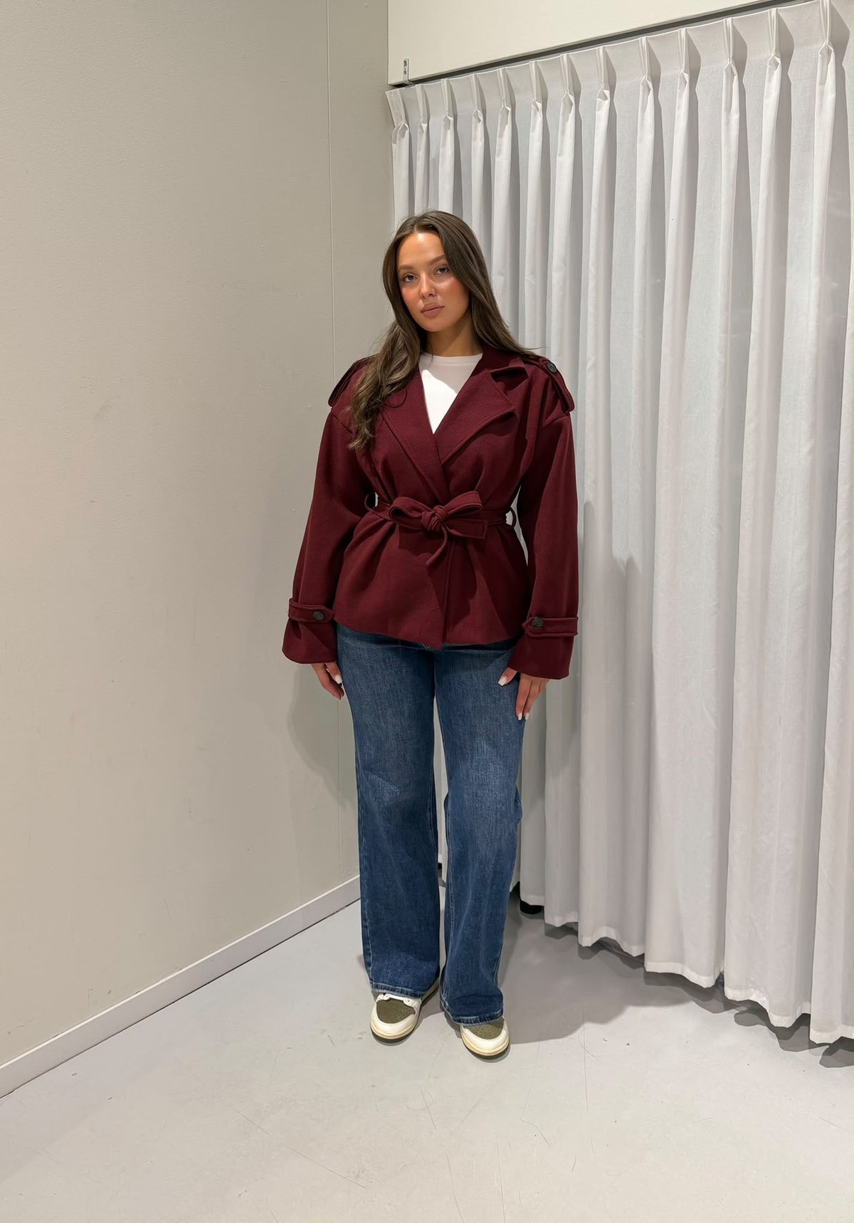 Sage belted jacket burgundy