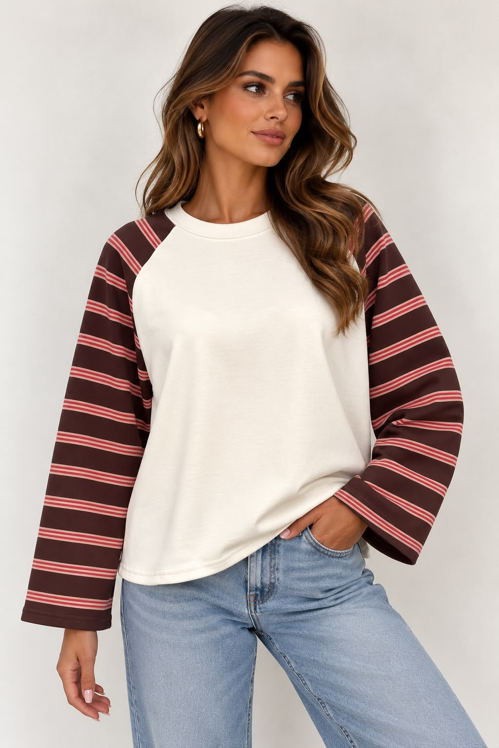 Nora stripe sweatshirt burgundy