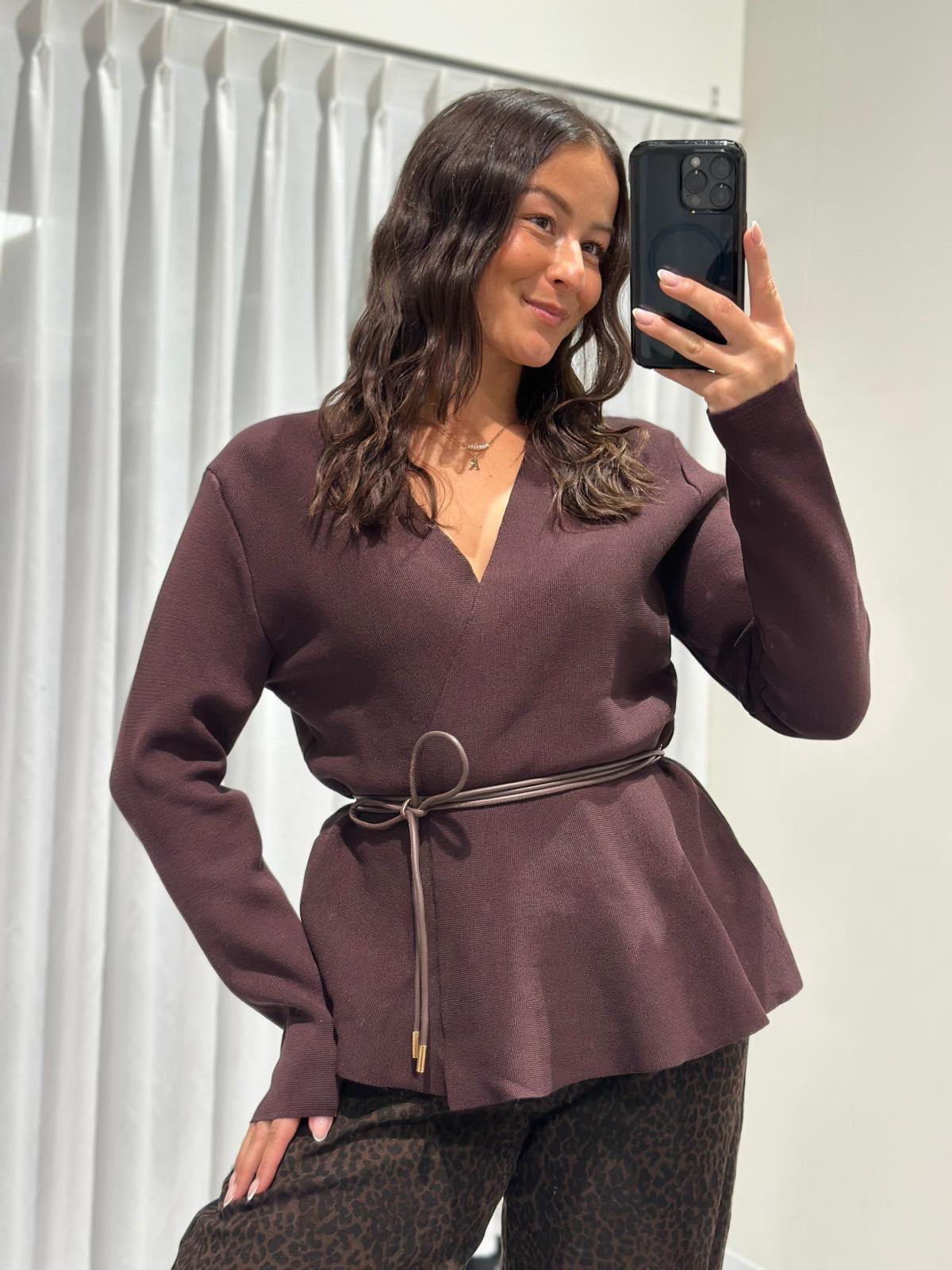 Elara wrap top brown